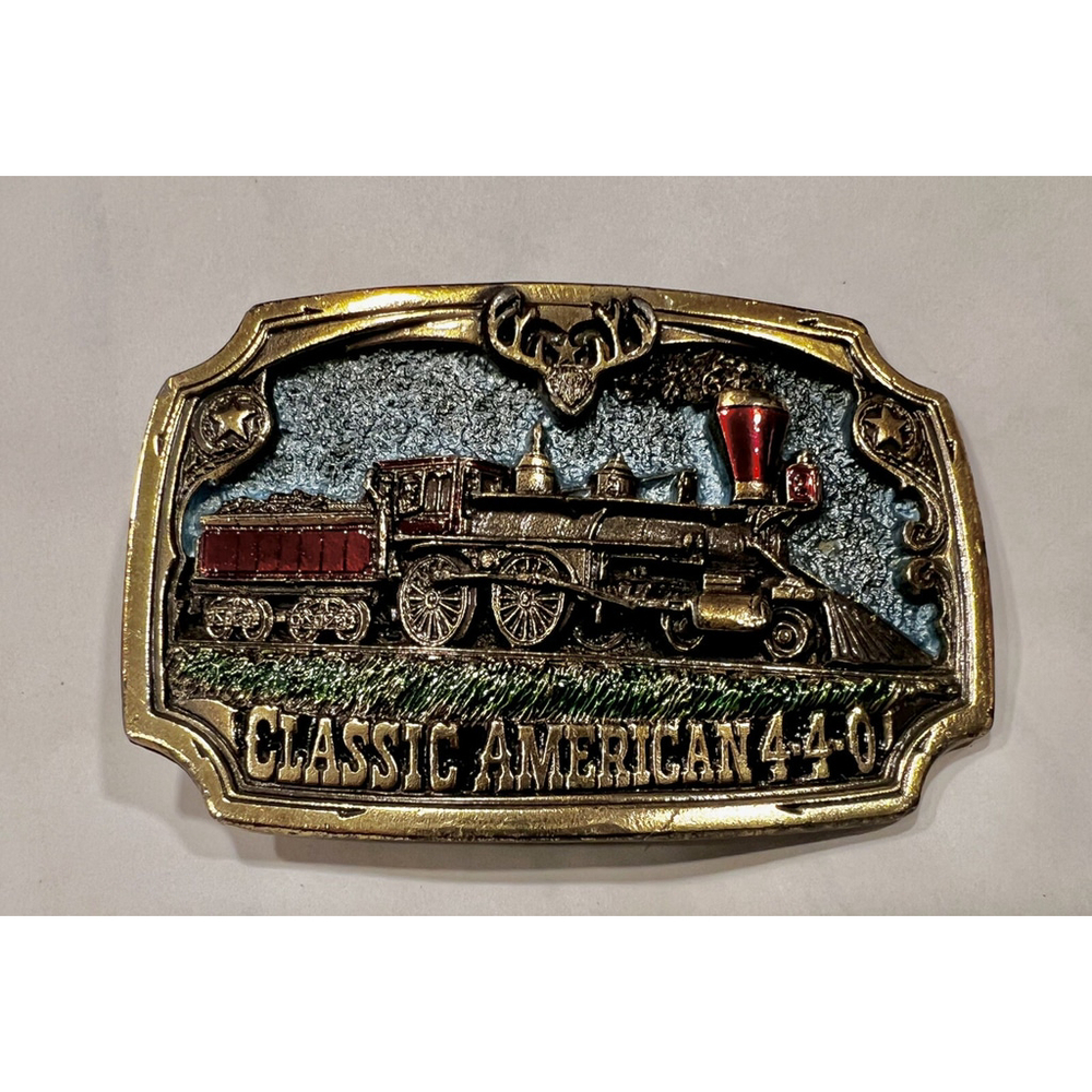 Vintage Great American Buckle Co. 1980s Belt Buckle Classic American 440 Train